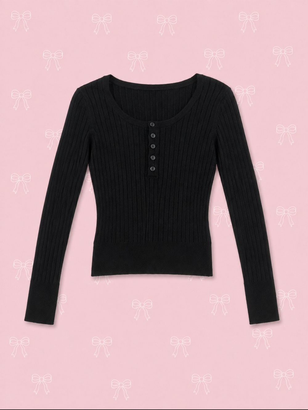 Black Ribbed Long-Sleeve Top